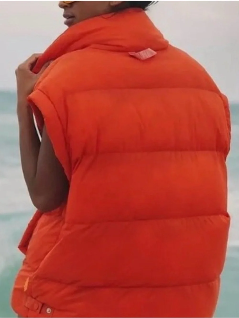 NWT Free People Orange red In A Bubble Puffer Vest - Picture 3 of 10